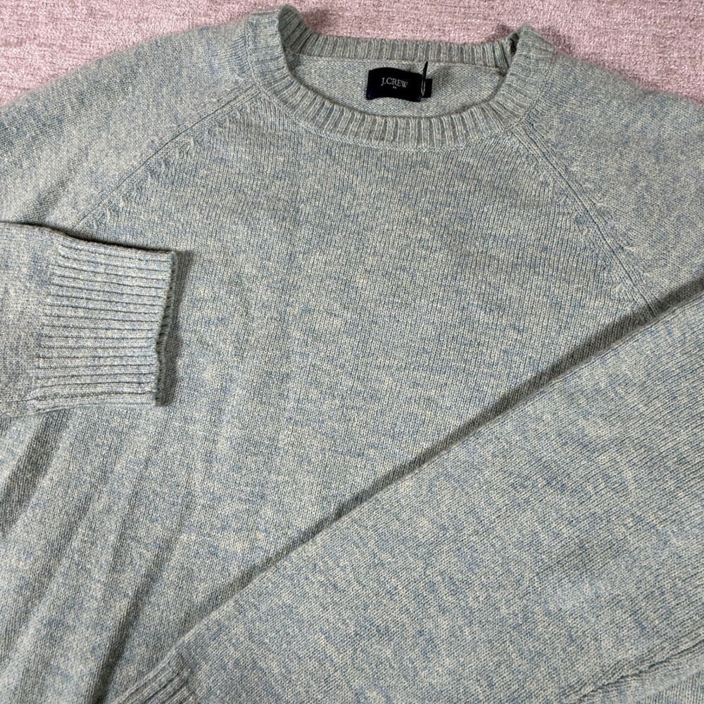 NEW‎ J.CREW Sweater Mens L Blue Lambswool Raglan L/S Crewneck 13529
